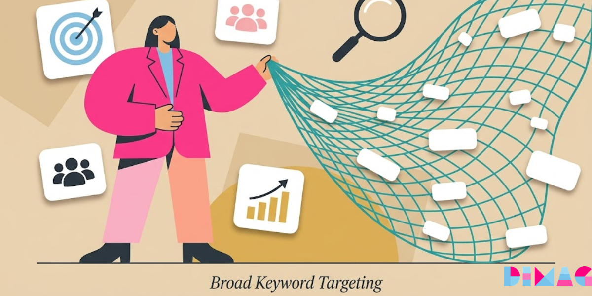 Diagram showing seven interconnected components of a PPC revenue system including keyword architecture, match types, negative keywords, ad copy, bidding logic, landing pages, and conversion tracking
