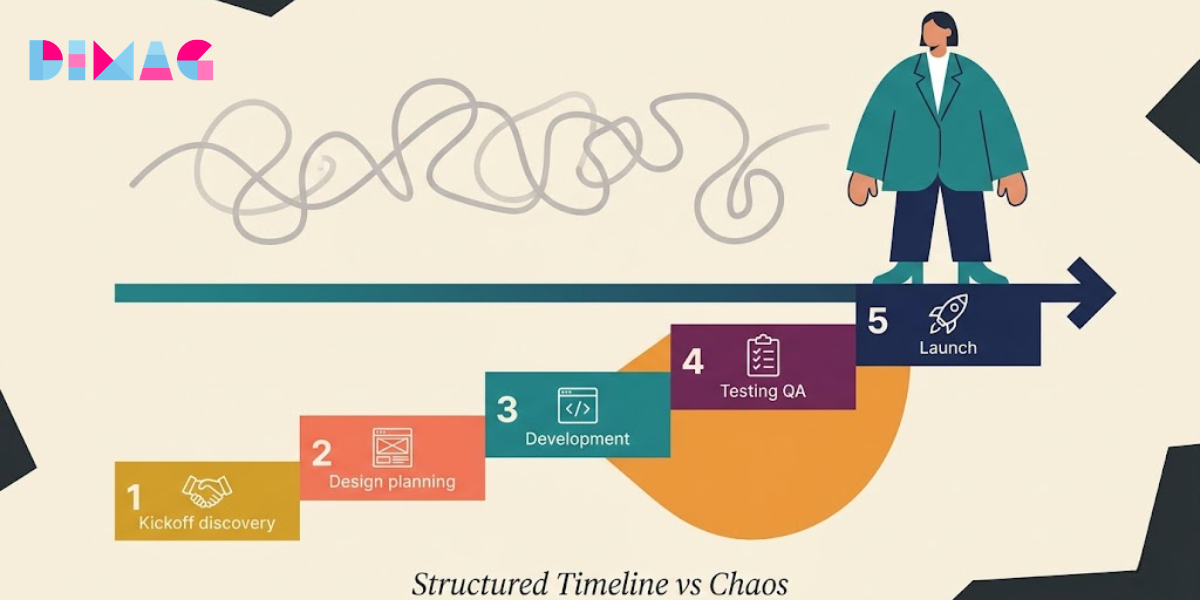 Side by side comparison contrasting a vendor approach (deliver-and-leave) against a partner approach (discovery to post-launch optimization) across discovery depth, technical decisions, performance standards and post-launch support for an eCommerce build