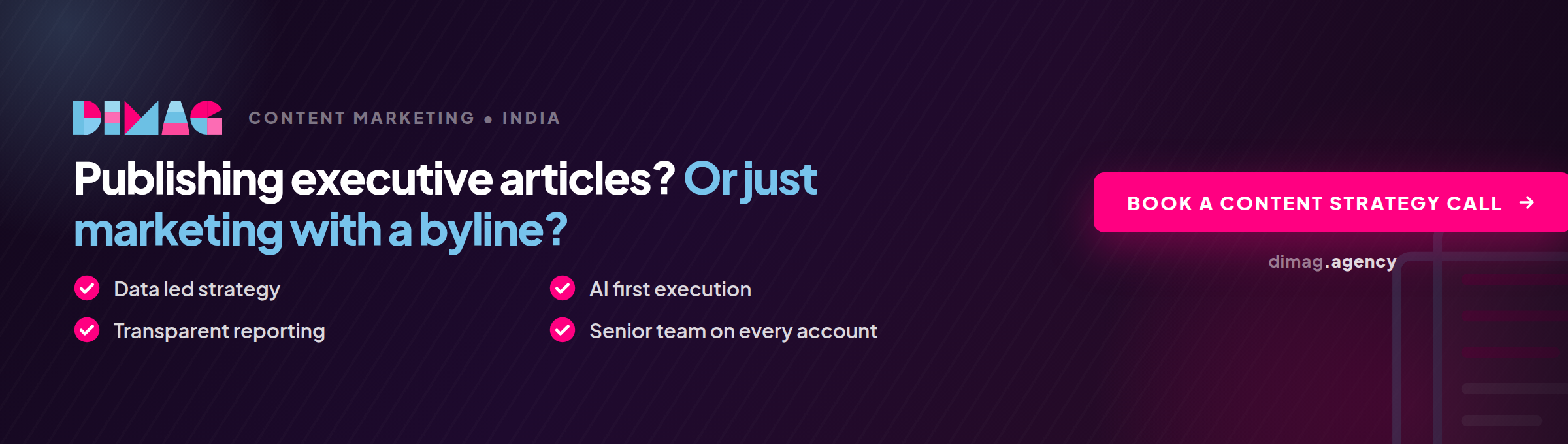 Side by side comparison chart showing a specific executive decision statement next to a generic marketing headline, illustrating the point of view test for thought leadership content.
